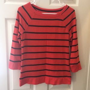 Orange sweatshirt with navy stripes